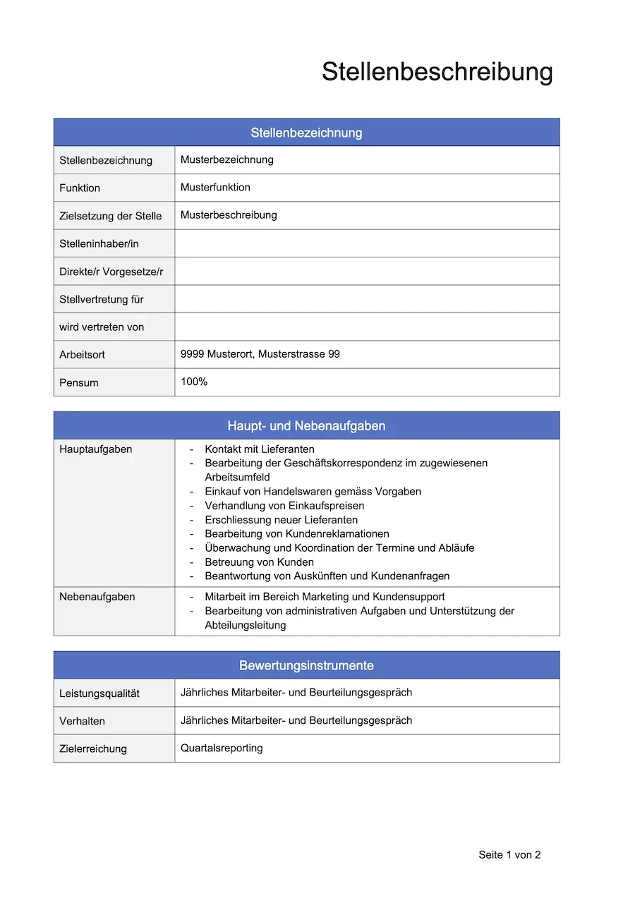 Stellenbeschreibung Vorlagen Beispiele Und Tipps kostenlos 