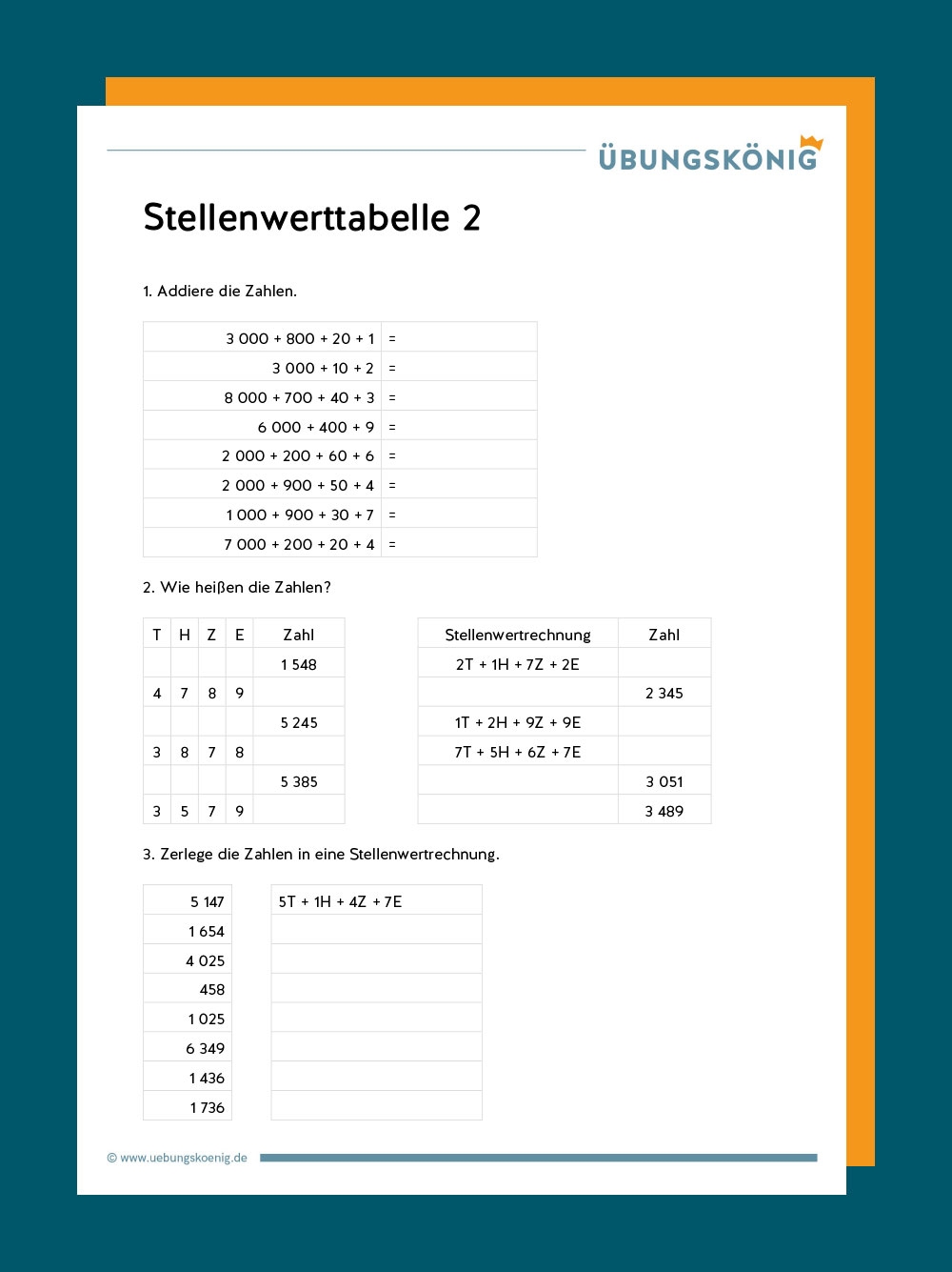 Stellenwerttabelle Zahlenstrahl