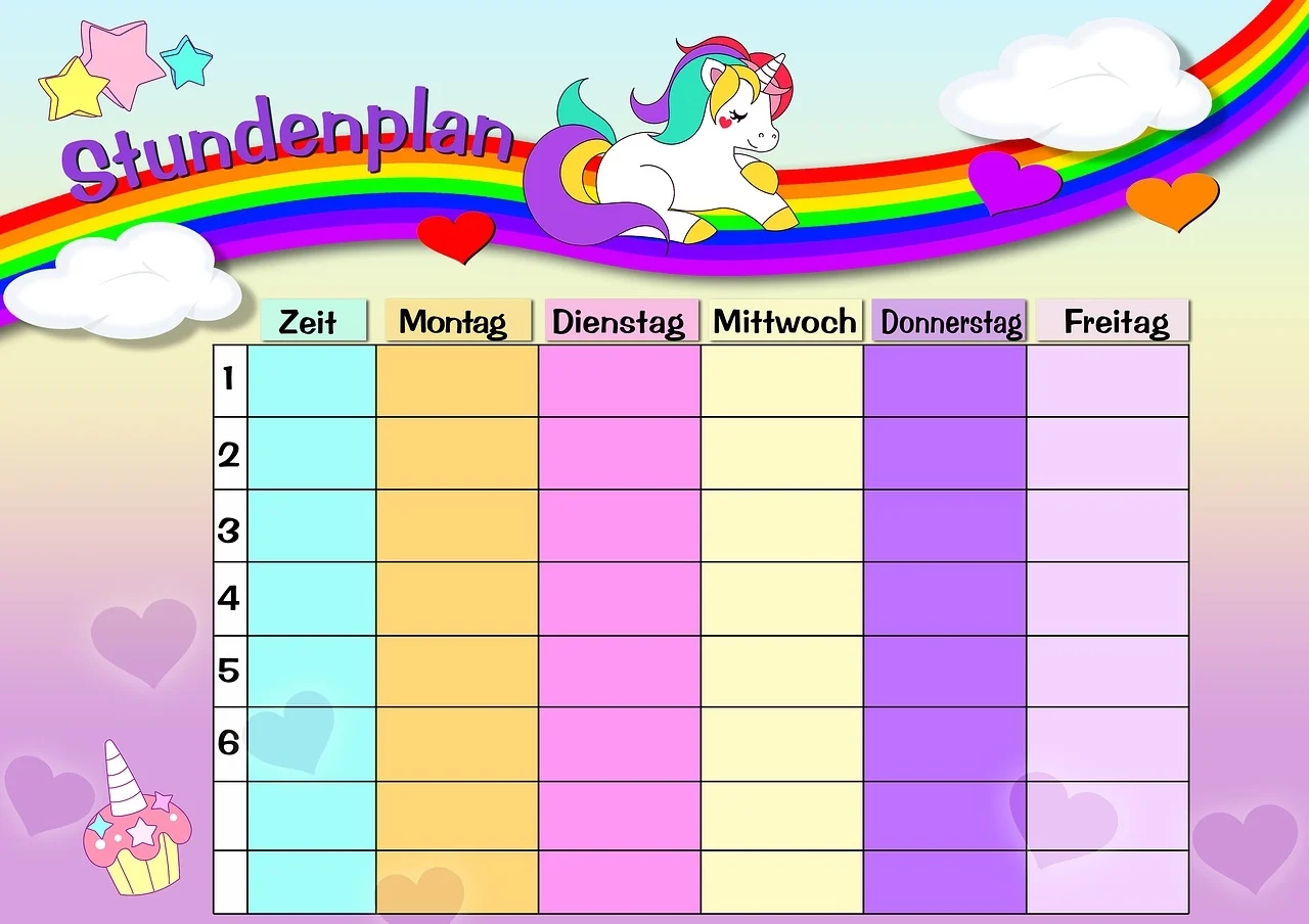 Stundenplan Einhorn Regenbogen Kostenloses Bild Auf Pixabay