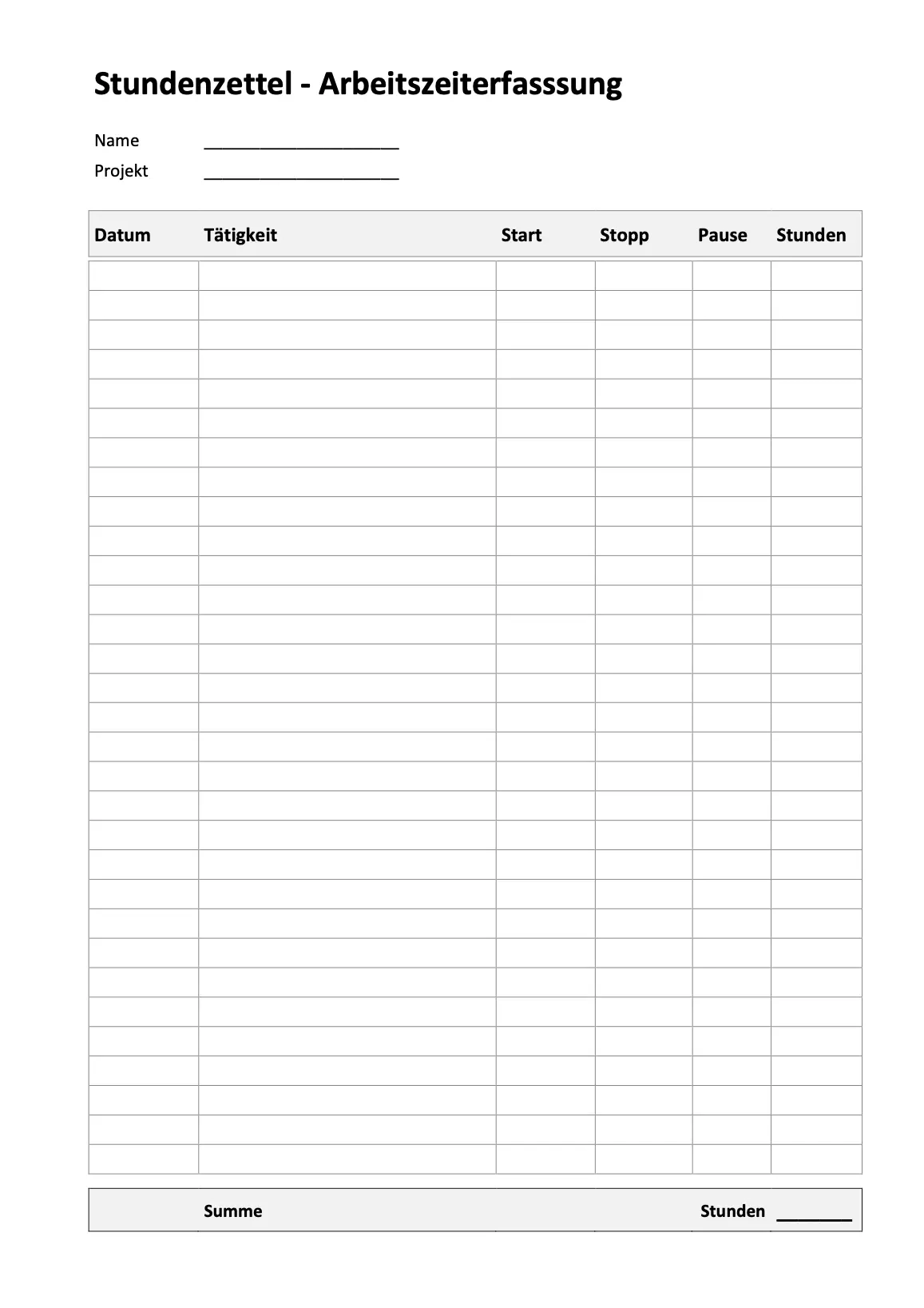 Regiestundenzettel Vorlage Kostenlos PDF