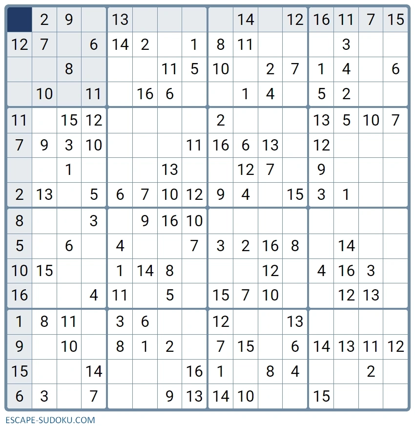 Sudoku 16x16 Easy Spielen Sie Online Mit Escape Sudoku