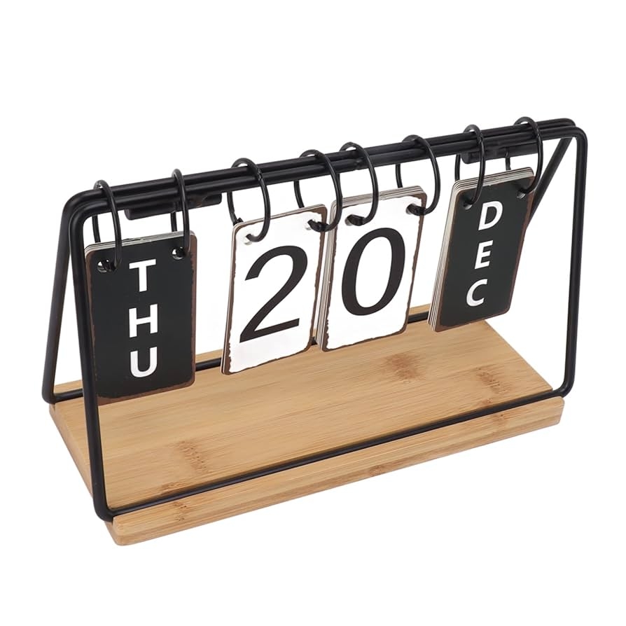 Syrisora Schreibtisch Kalender Mit Rahmen Aus Eisen Basis Aus Holz Ewiger Kalender Mit Tabellen Monat Datum Woche Amazon de B robedarf Schreibwaren