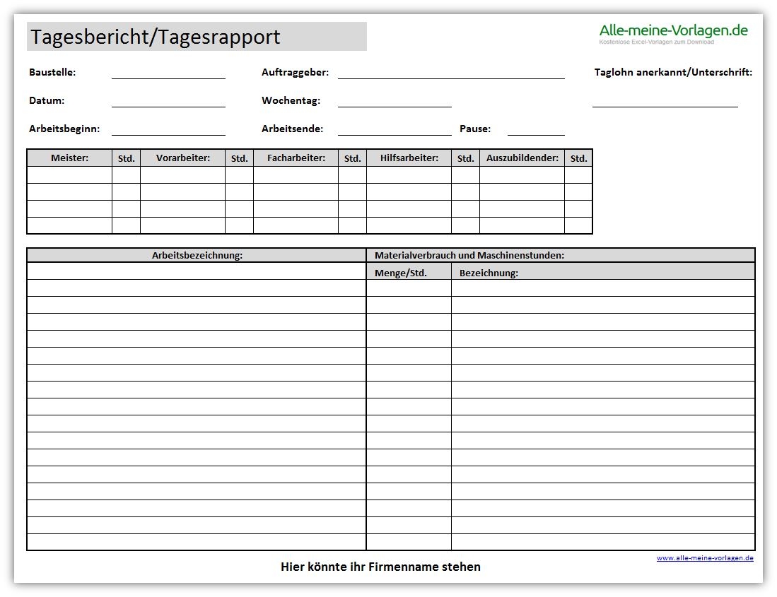 Tagesbericht Oder Tagesrapport Alle meine Vorlagen de