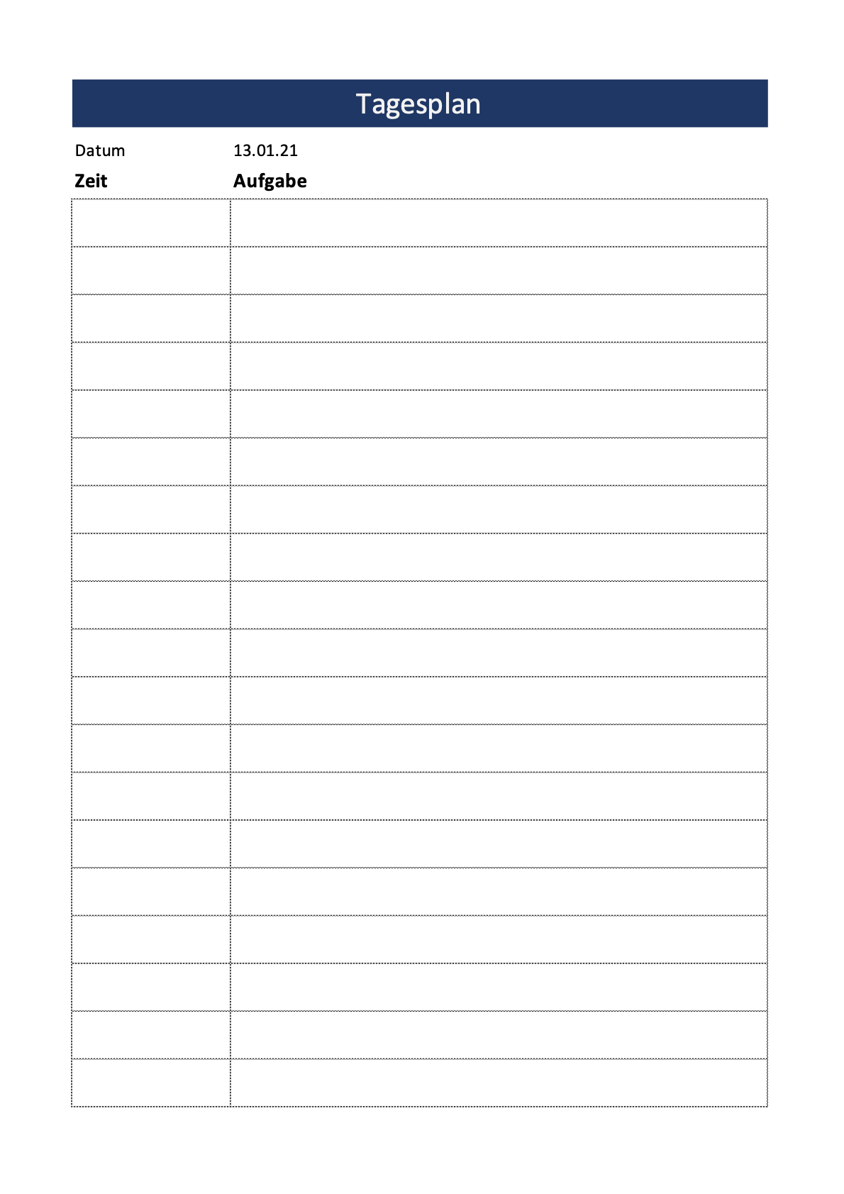 Tagesplan Vorlage Zum Ausdrucken PDF Excel Vorlage