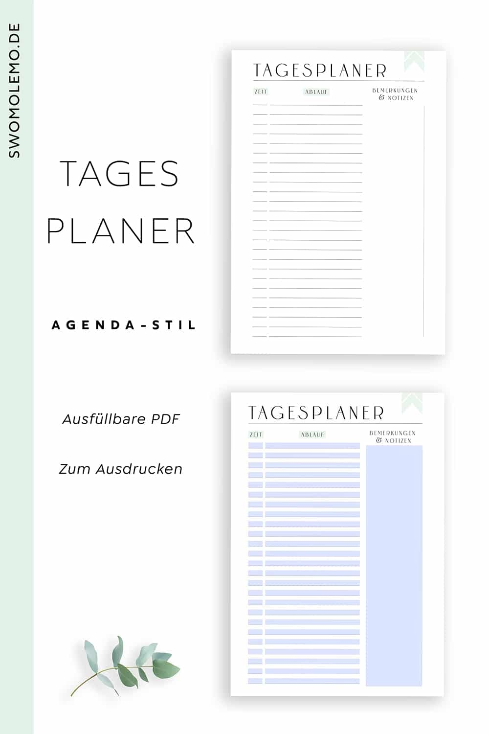 Tagesplan Zum Ausdrucken Zeitplan Agenda Vorlage Minimal Green Swomolemo Printables