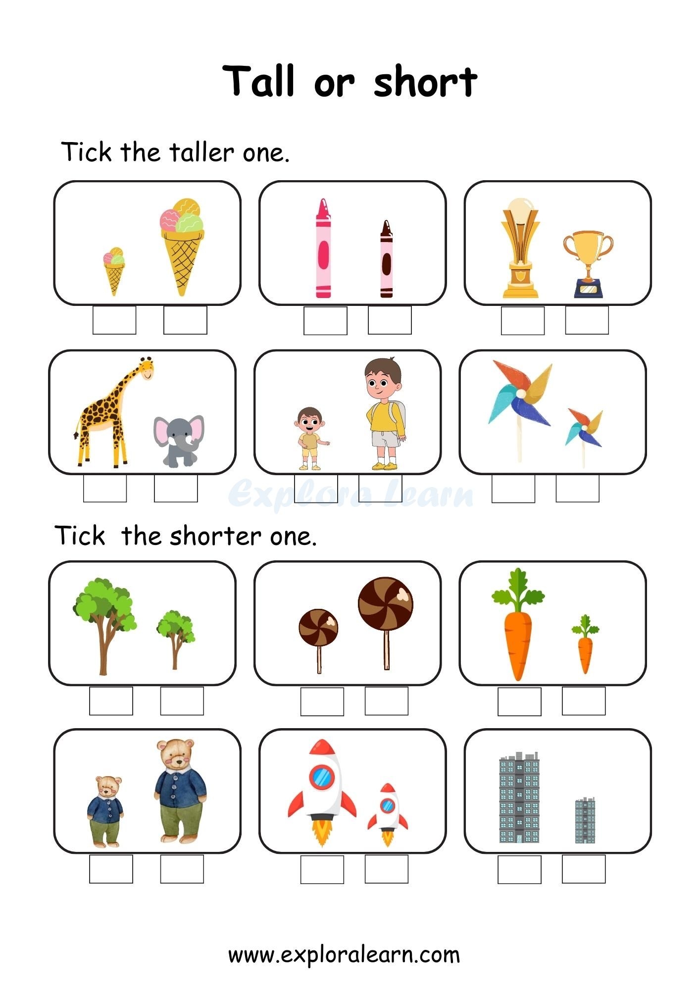 Long Short Tall Englisch Arbeitsblätter