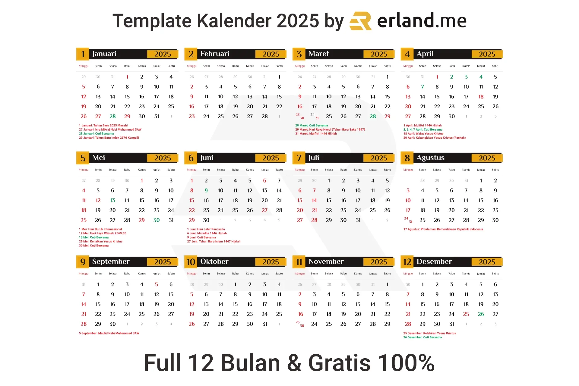 Template Kalender 2025 CDR AI PDF PNG HD Free Download