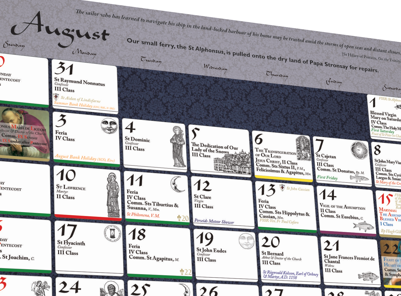 Feriae Kalender Tabel