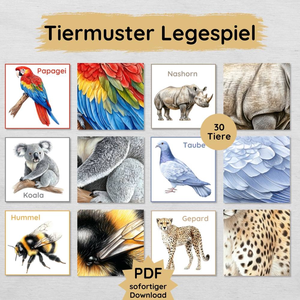 Tiermuster Legespiel F r Kinder Zum Ausdrucken Auch Als Tier Memory Nutzbar
