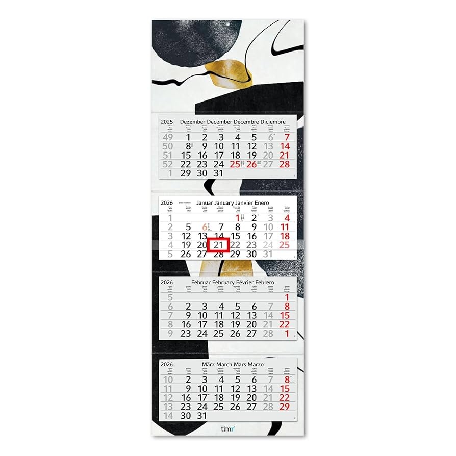 Timr 4 Monatskalender 2026 Wandkalender 4 Monate Mit Schieber 90 Cm Viermonatskalender Mehrsprachig D GB F ES I Motiv Abstrakt I Tr316 Amazon de B robedarf Schreibwaren