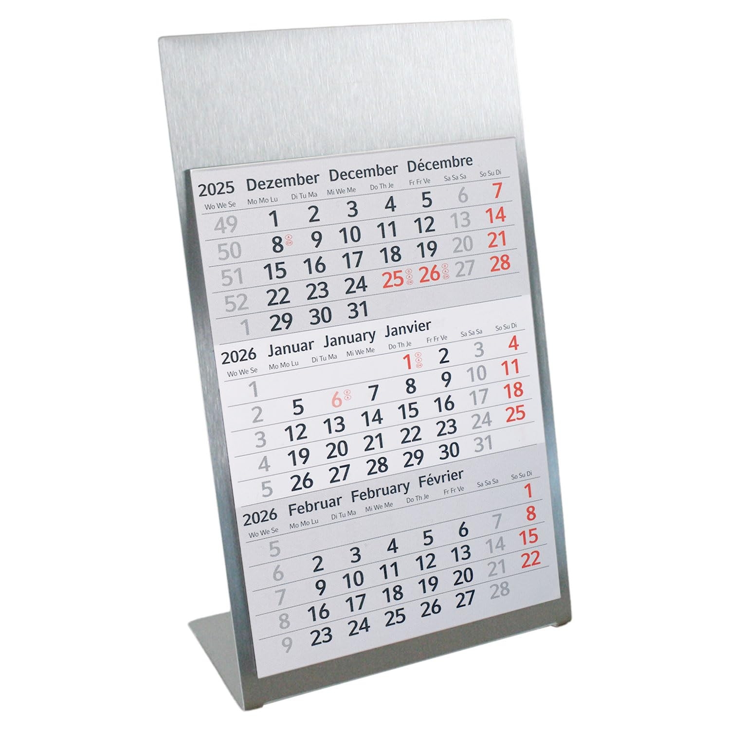 Timr Tischkalender Zum Aufstellen Aus Edelstahl I F r 2 Jahre 2026 2027 I 3 Monats Kalender Block Magnet I Mehrsprachig D GB F I Silber Matt Klein I Tr093 Amazon de B robedarf Schreibwaren