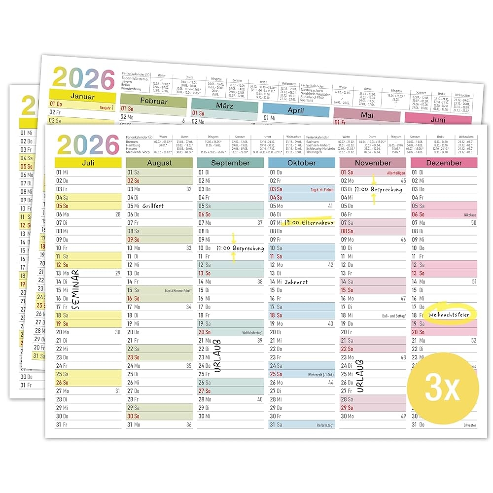 TOBJA Tafelkalender 2026 A4 Kalender 2026 kleur Met Vakanties En Feestdagen Wandkalender Jaarkalender 2026 DIN A4 Als Jaarplanner Bladkalender 12 Maanden Voor En Achterkant 3 Stuks Papier Amazon nl Kantoorproducten