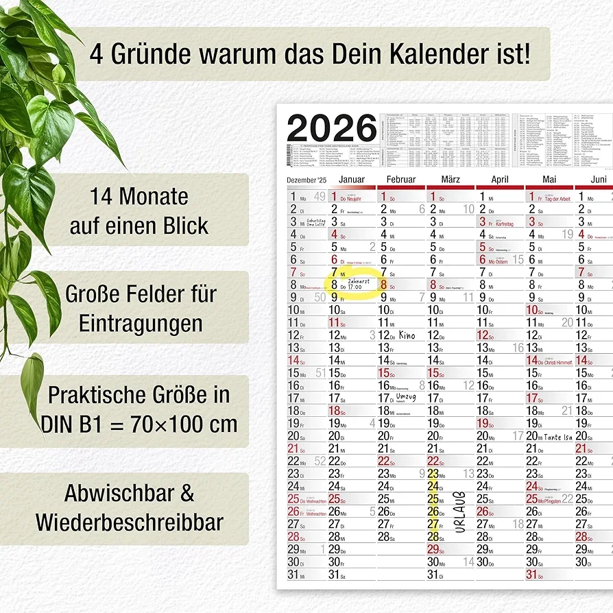 TOBJA XXL Wandkalender Abwischbar 2026 Gerollter Versand Inkl Stift Gro er Jahresplaner Abwischbar Kalender 2026 Gr er Als A1 Amazon de B robedarf Schreibwaren