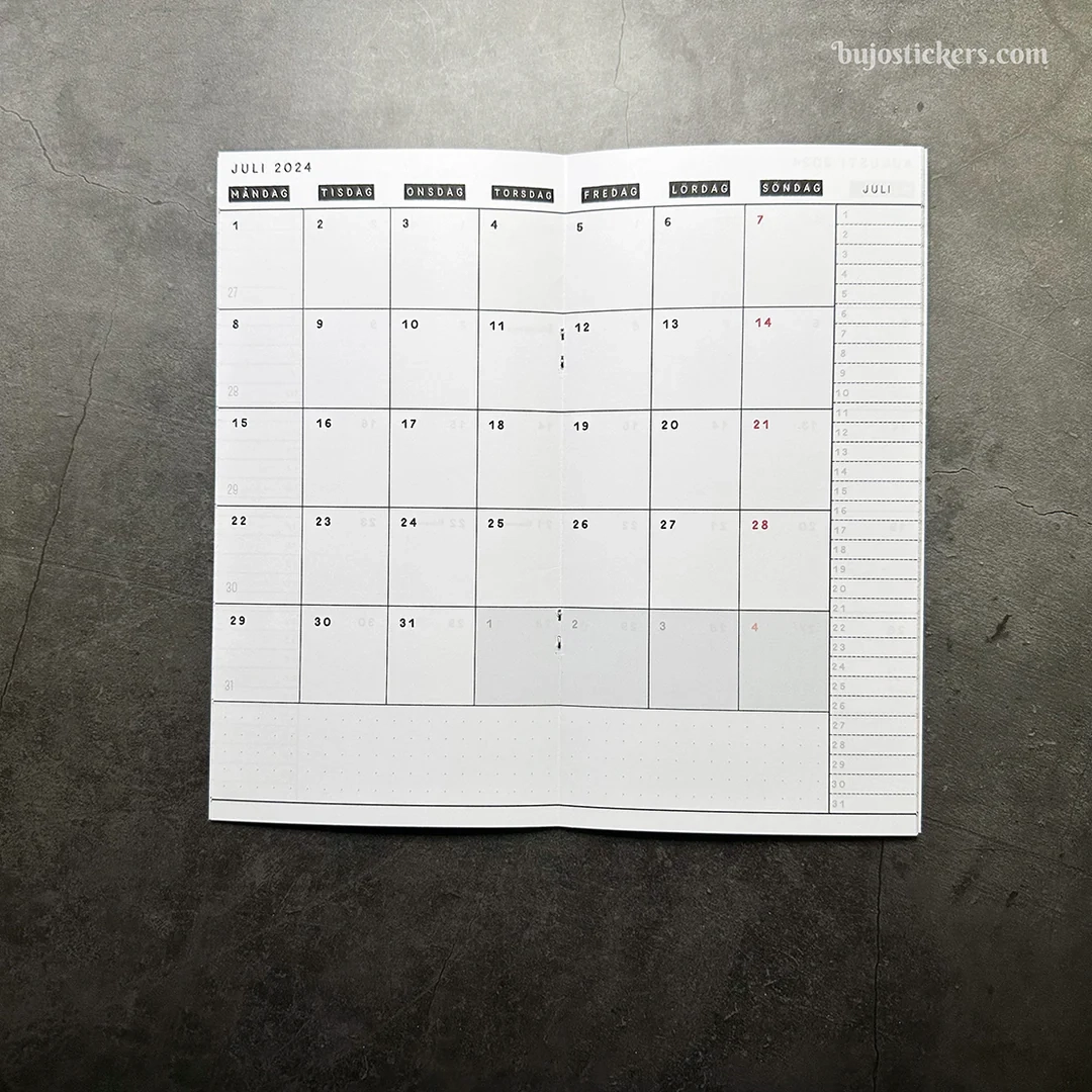Traveler s Notebook 2026 Daterad M nadskalender Regular Size Swedi Bujostickers