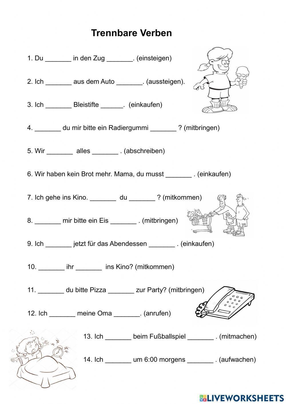 Trennbare Verben Free Interactive Worksheets 2152469