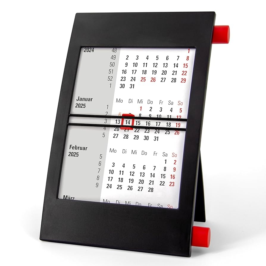 Truento 3 Monats Tischkalender F r 2 Jahre 2025 2026 Mit Drehmechanik Schwarz rot Amazon de B robedarf Schreibwaren