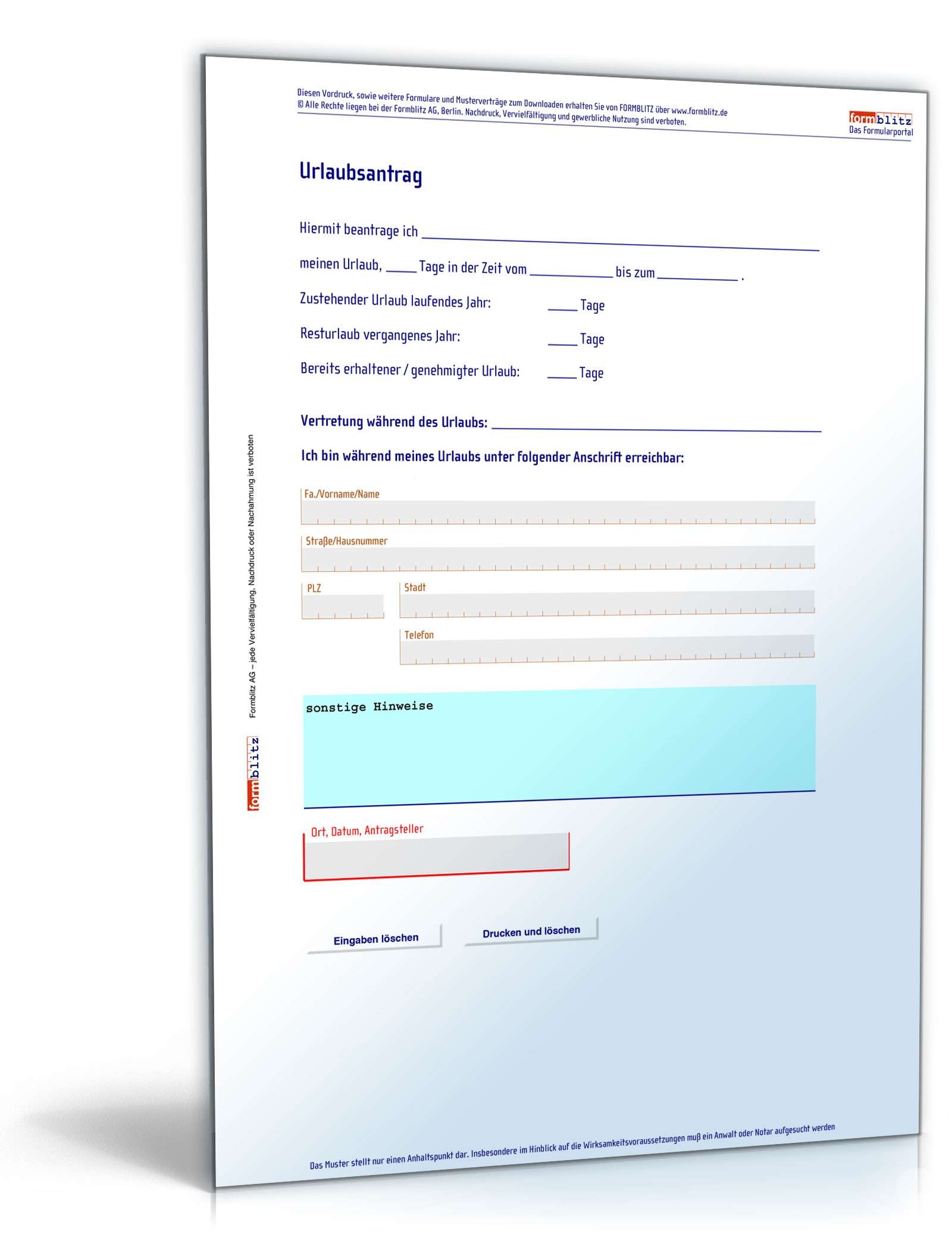 Urlaubsantrag Formular Zum Download Urlaubsantrag Formular Zum Download
