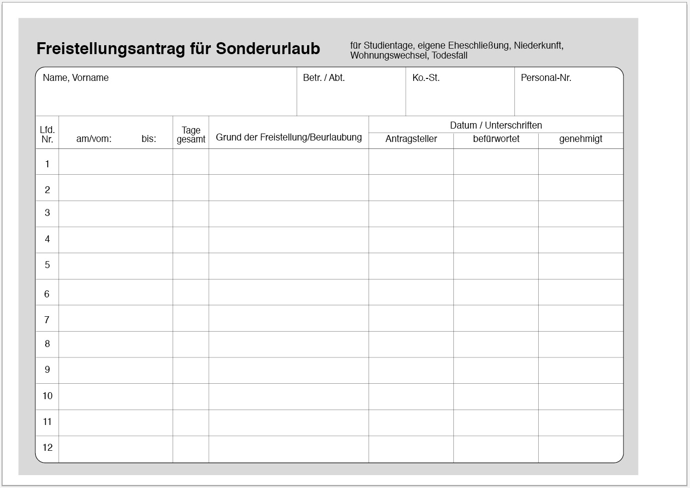 Urlaubsantrag Vordruck Kostenlos Urlaubsantrag Vordruck Kostenlos