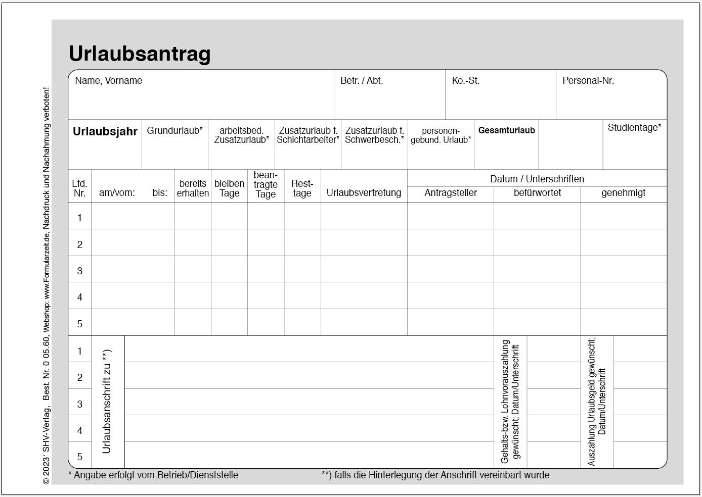 Urlaubsantrag Zum Ausdrucken Kostenlos