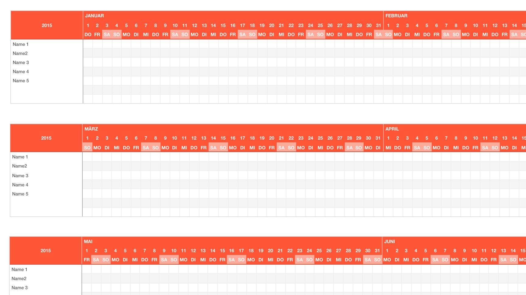 Urlaubsplaner 2015 Numbersvorlagen de