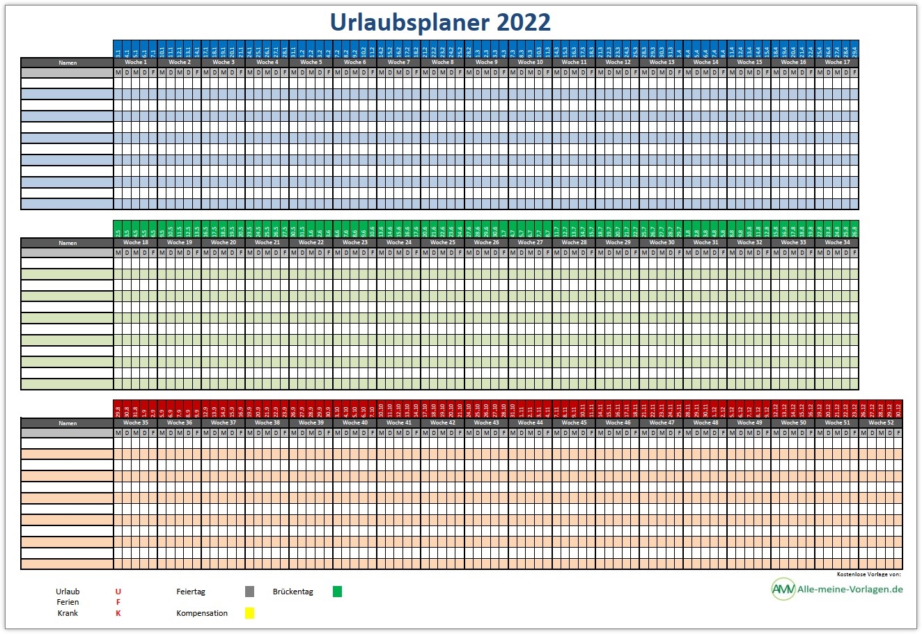 Urlaubsplaner 2022 F r Excel Alle meine Vorlagen de