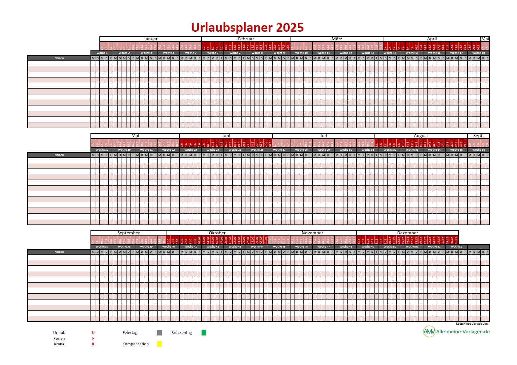 Urlaubsplaner 2025 Kostenlose Vorlage F r Excel Alle meine Vorlagen de