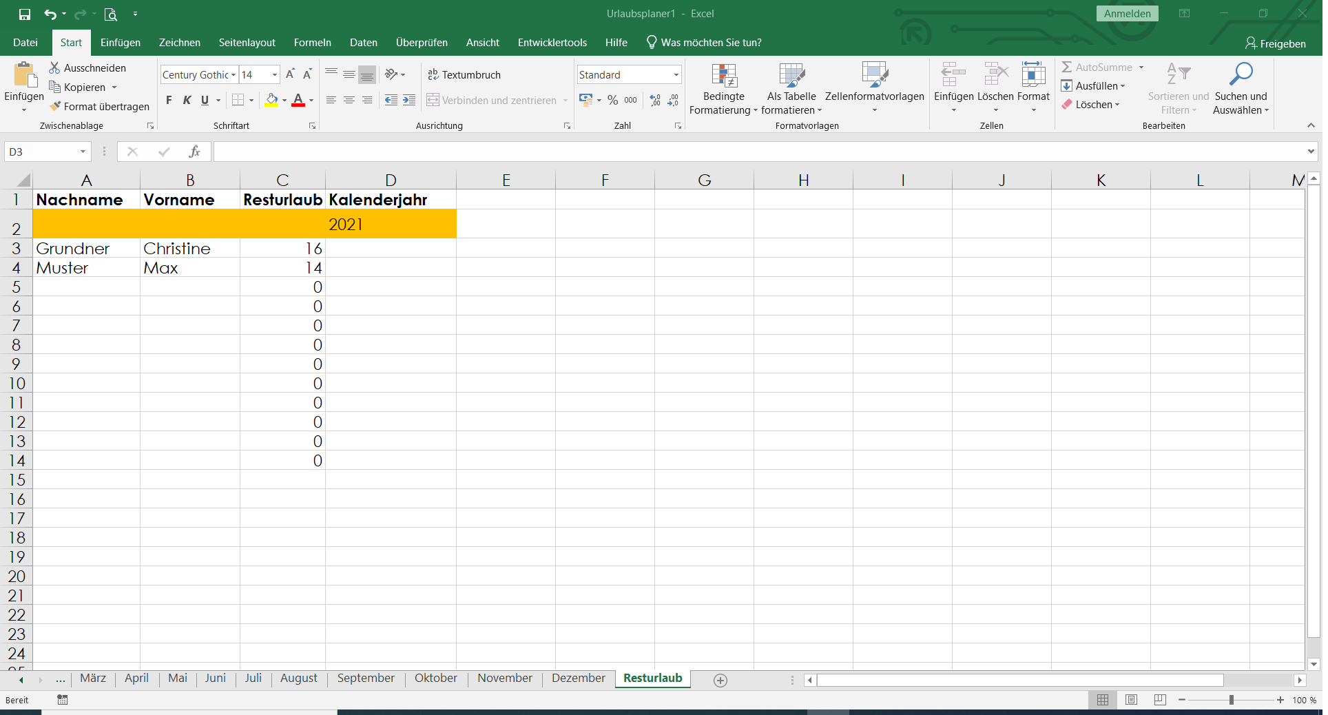 Urlaubsplaner Excel Vorlage EDV LEICHT GEMACHT