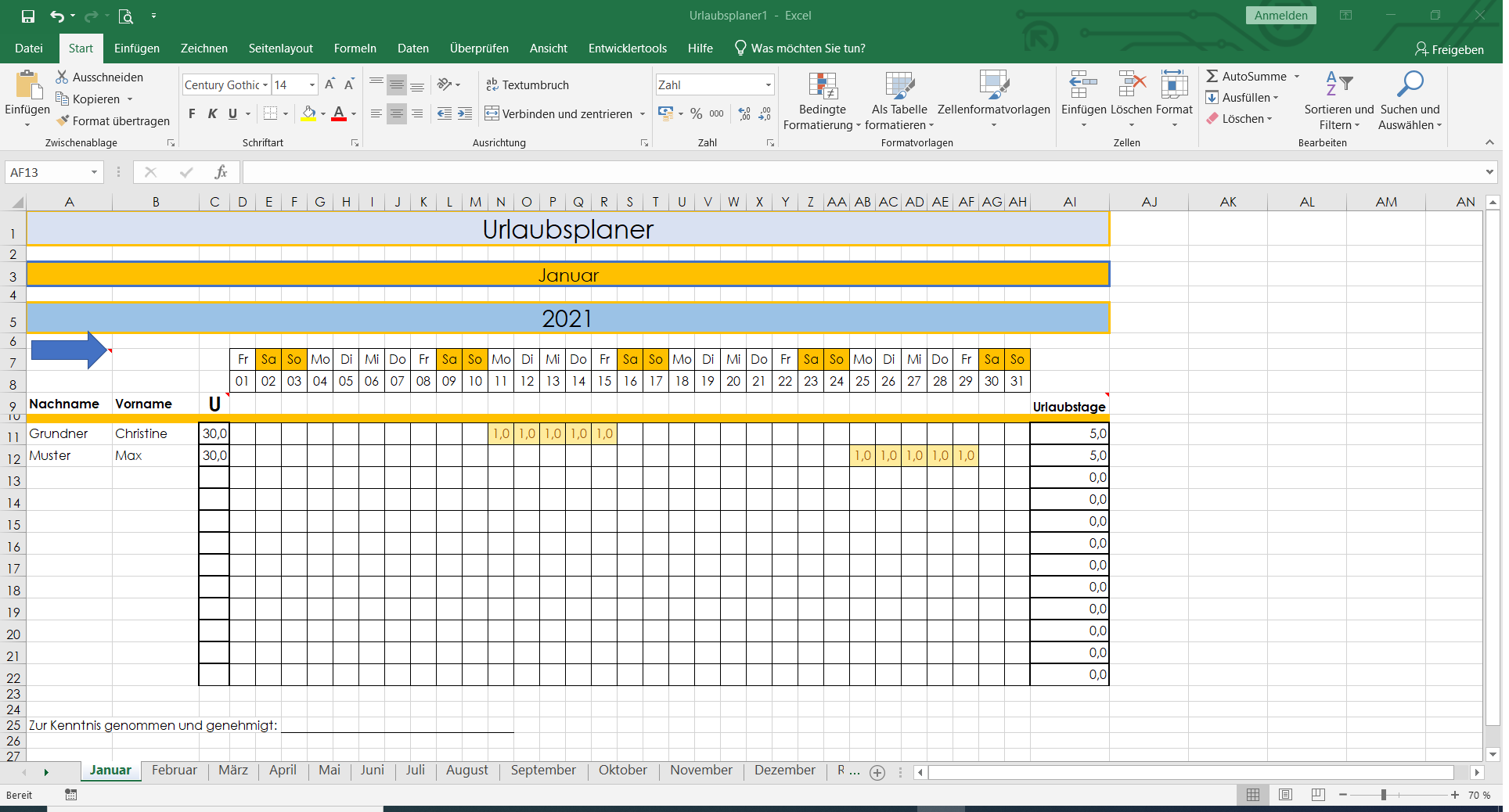 Urlaubsplaner Excel Vorlage EDV LEICHT GEMACHT