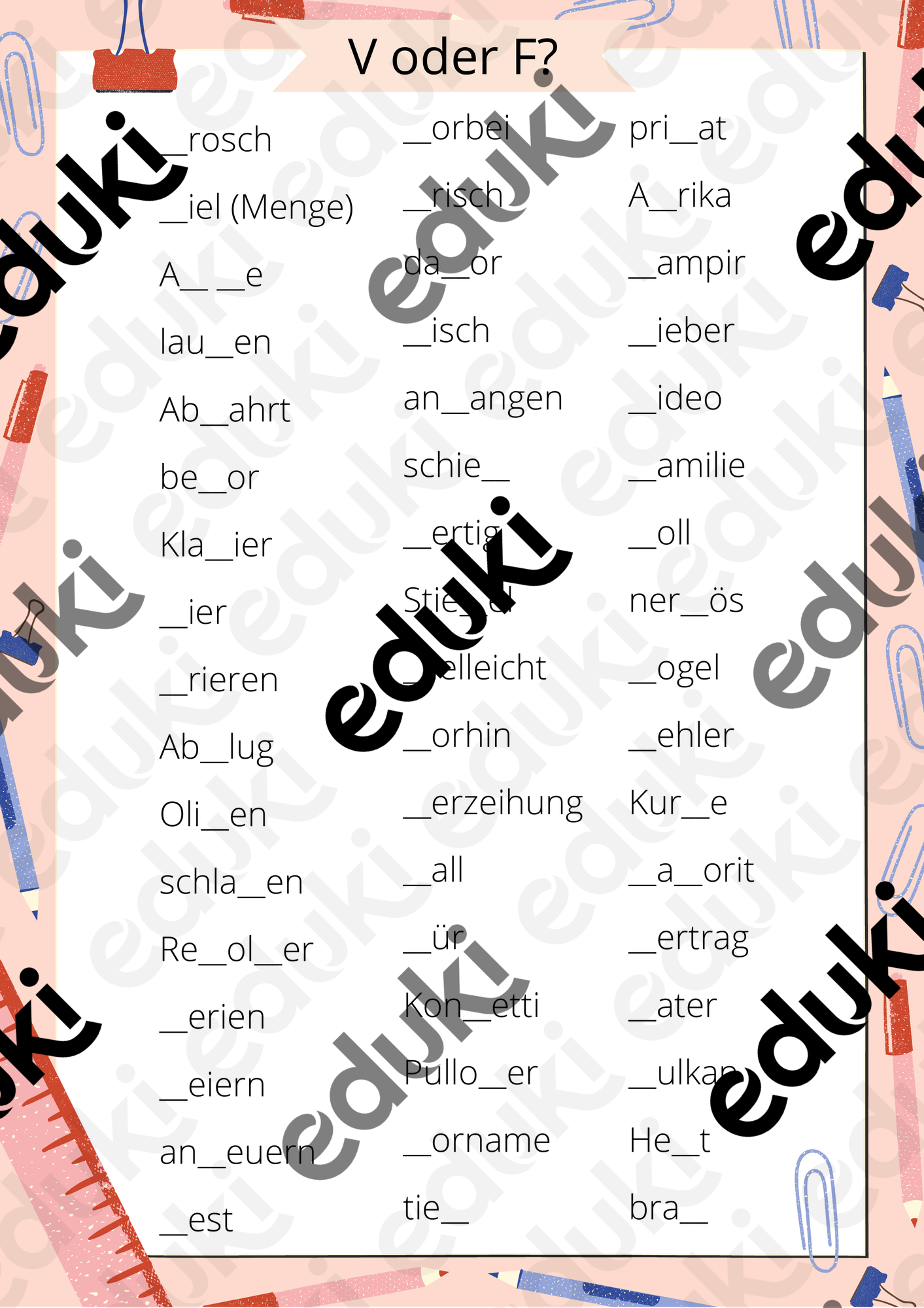 V Oder F 4 Arbeitsbl tter Unterrichtsmaterial Im Fach Deutsch
