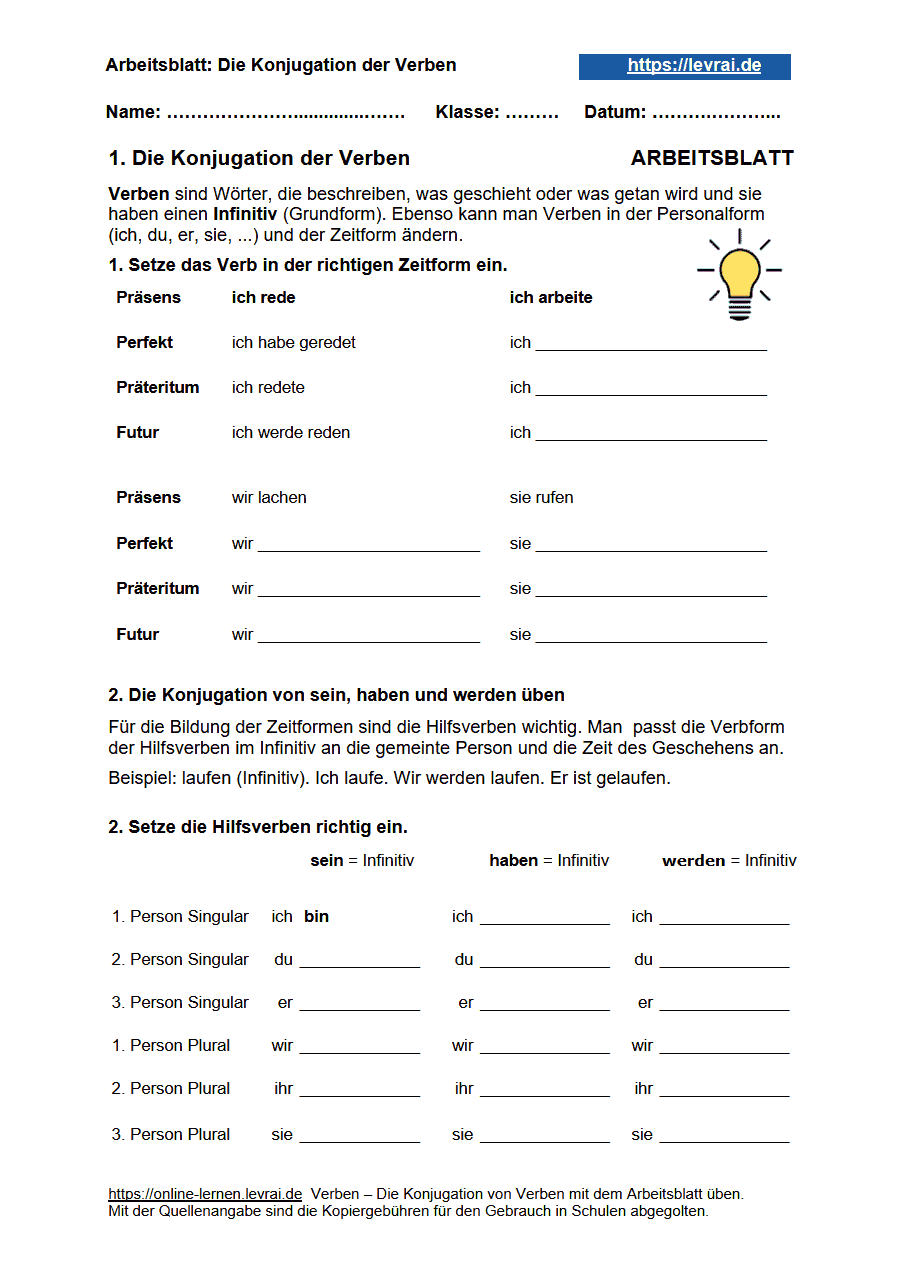Verben Arbeitsblätter Klasse 5