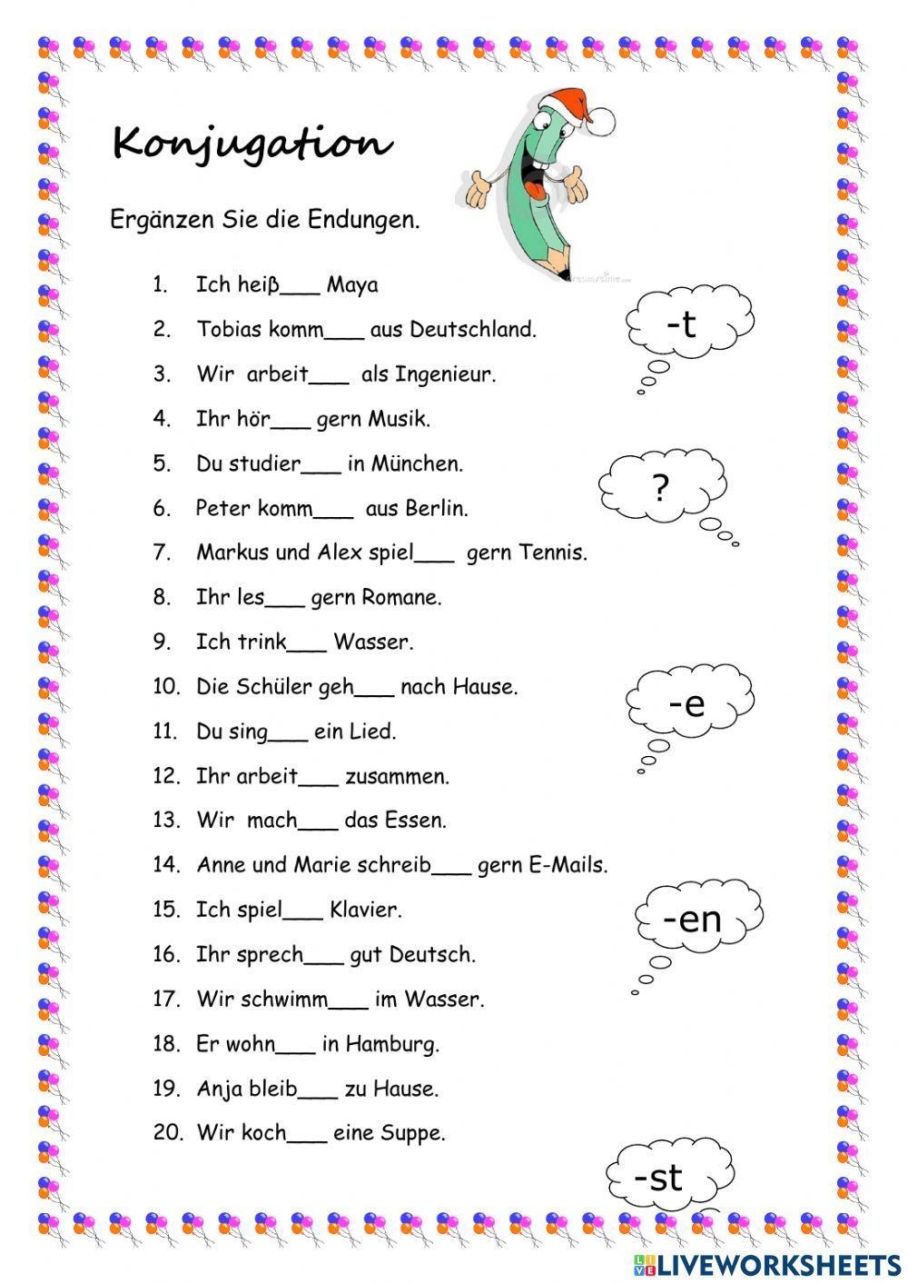 Verben Konjugat Free Interactive Worksheets 2184055