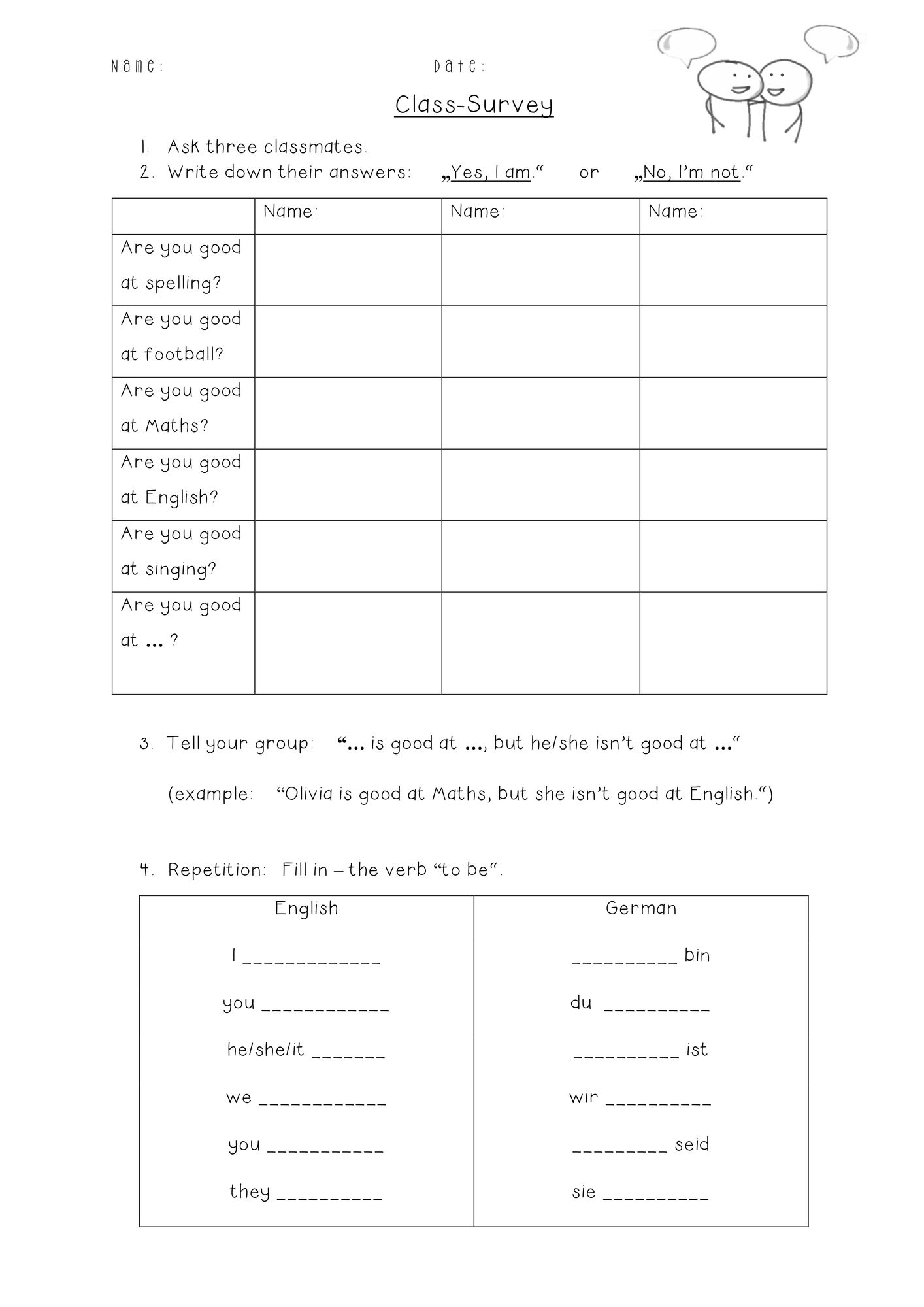 Verneinung Von to Be Class Survey Unterrichtsmaterial Im Fach Englisch Verneinung Von to Be Class Survey Unterrichtsmaterial Im Fach Englisch