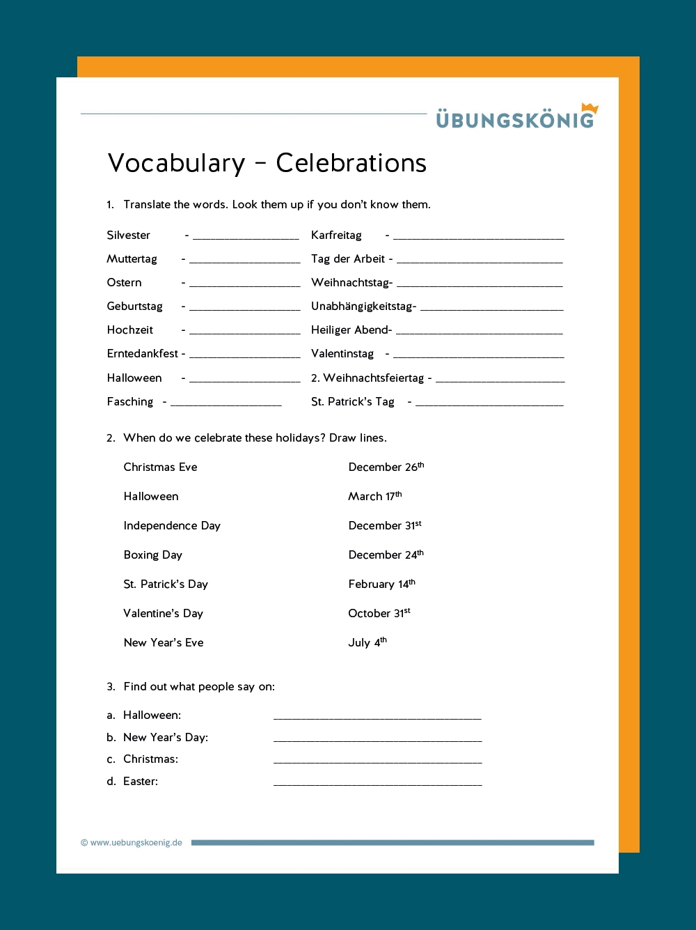 Vocabulary Vokabel bungen