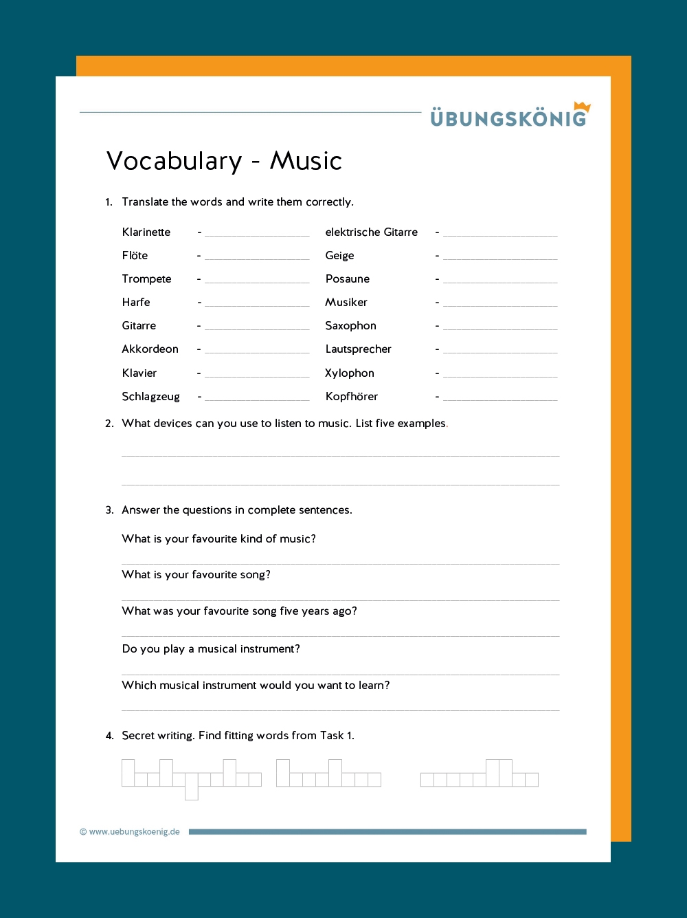 Vocabulary Vokabel bungen