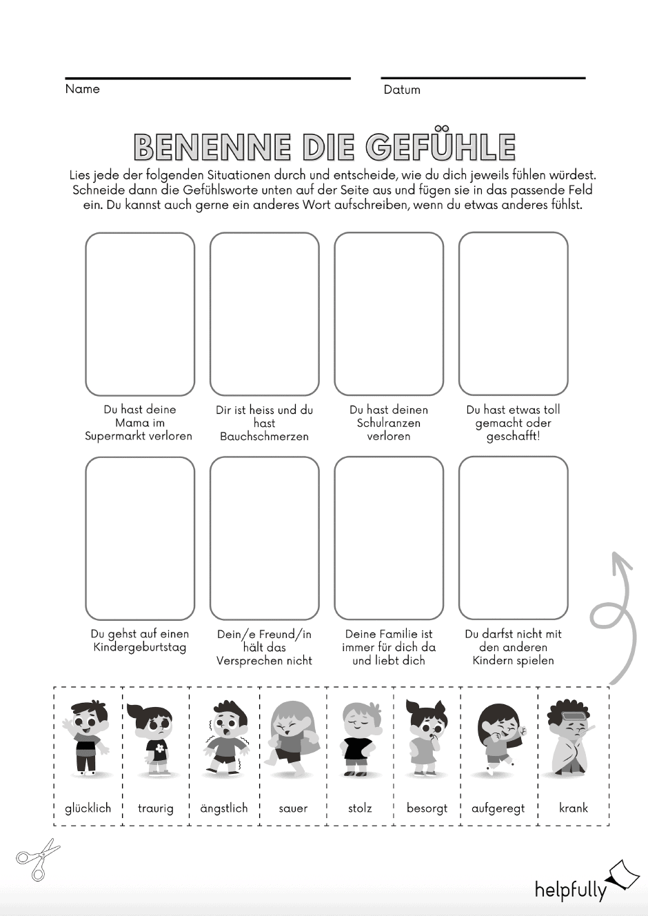 Vorlage Kinder Benenne Die Gef hle PDF Helpfully de