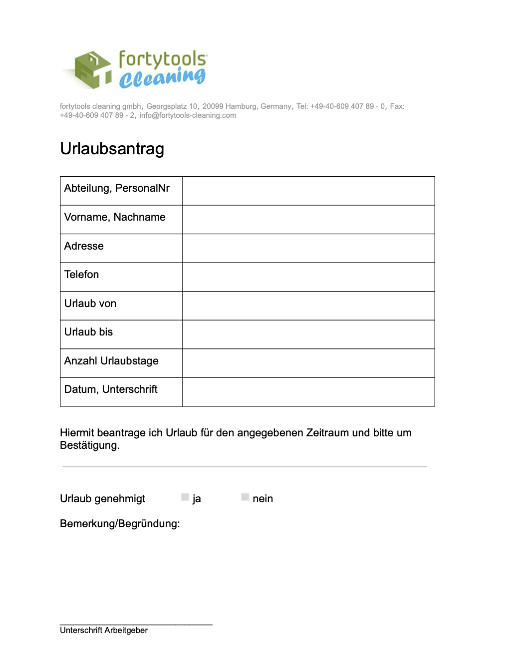 Vorlage Urlaubsantrag F r Geb udereiniger Und Betreuungsdienste Kostenlos