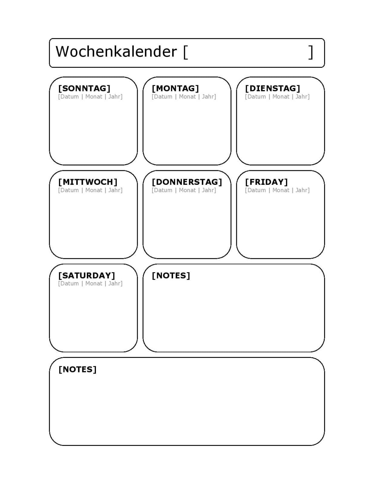 W CHENTLICHER LEERER KALENDER