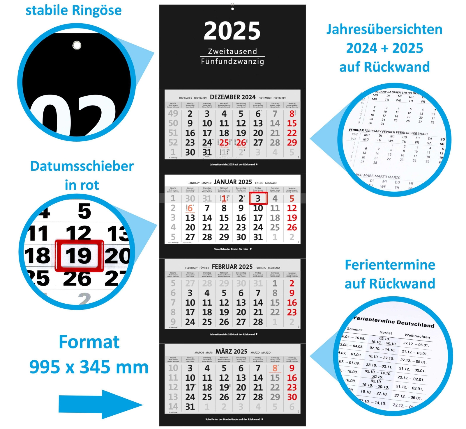 Wandkalender 2025 Kaufland TOBJA Wandkalender 2025 A3 bersichtlicher Kalender 2025 Mit Kombi 4 Monatskalender 2025