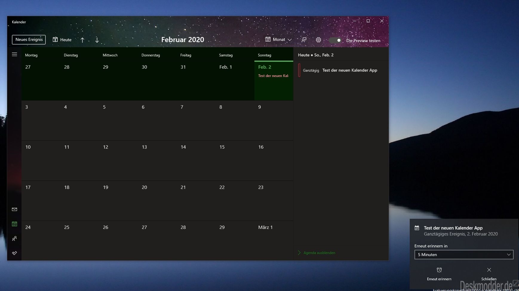 Kalenderwoche in Windows Kalender