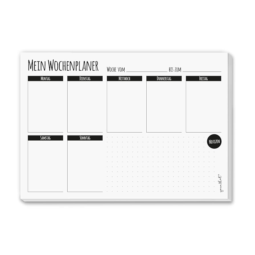 Wochen Kalender Mein Wochen Planer Schlicht I DIN A5 I Notiz Block Wochenplan Organizer I Zum Abrei en In Schwarz Wei I Dv347 Amazon de B robedarf Schreibwaren