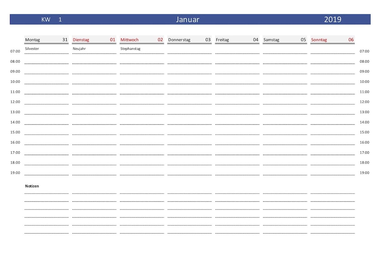 Wochenkalender 2019 Schweiz Zum Ausdrucken PDF Gratis Download