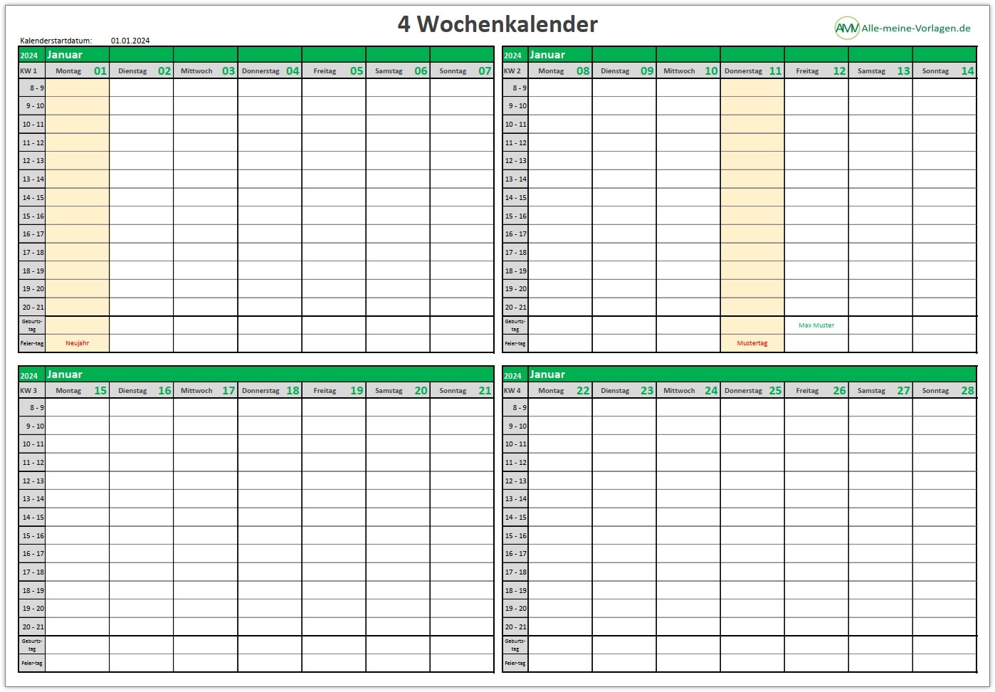 Kalender MIT kW Excel