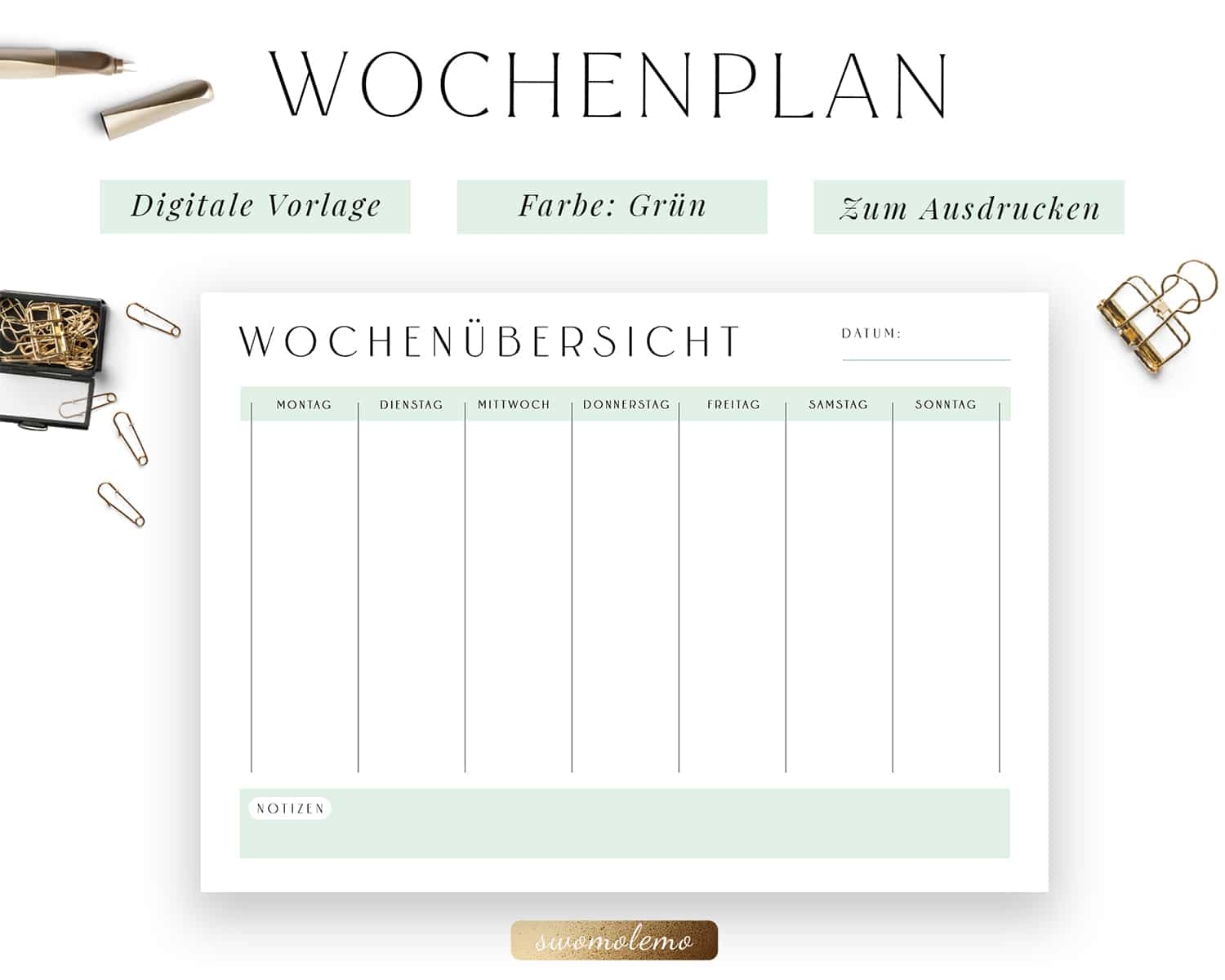 Wochenplan Vorlage PDF Gr n Swomolemo Printables