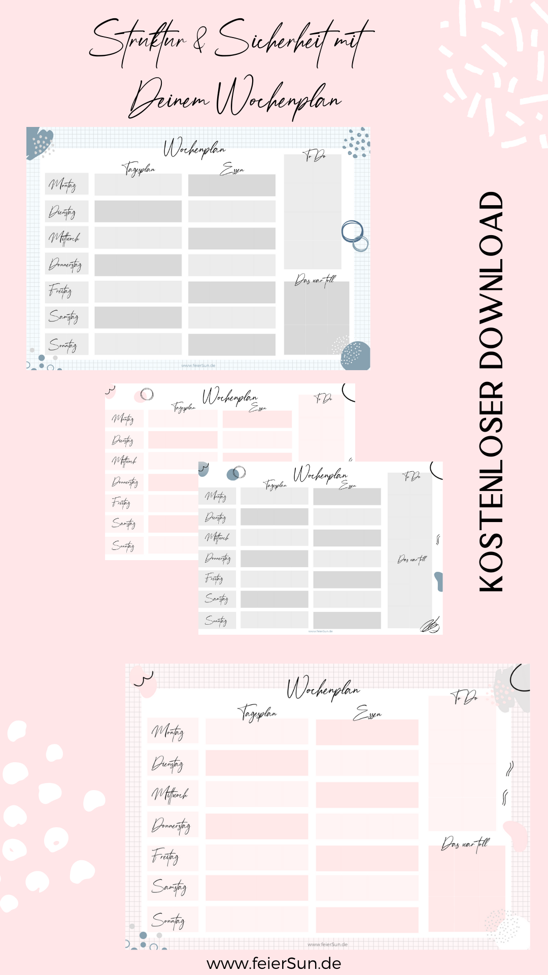 Wochenplan zum ausdrucken 4 designs FeierSun Wochenplan zum ausdrucken 4 designs FeierSun