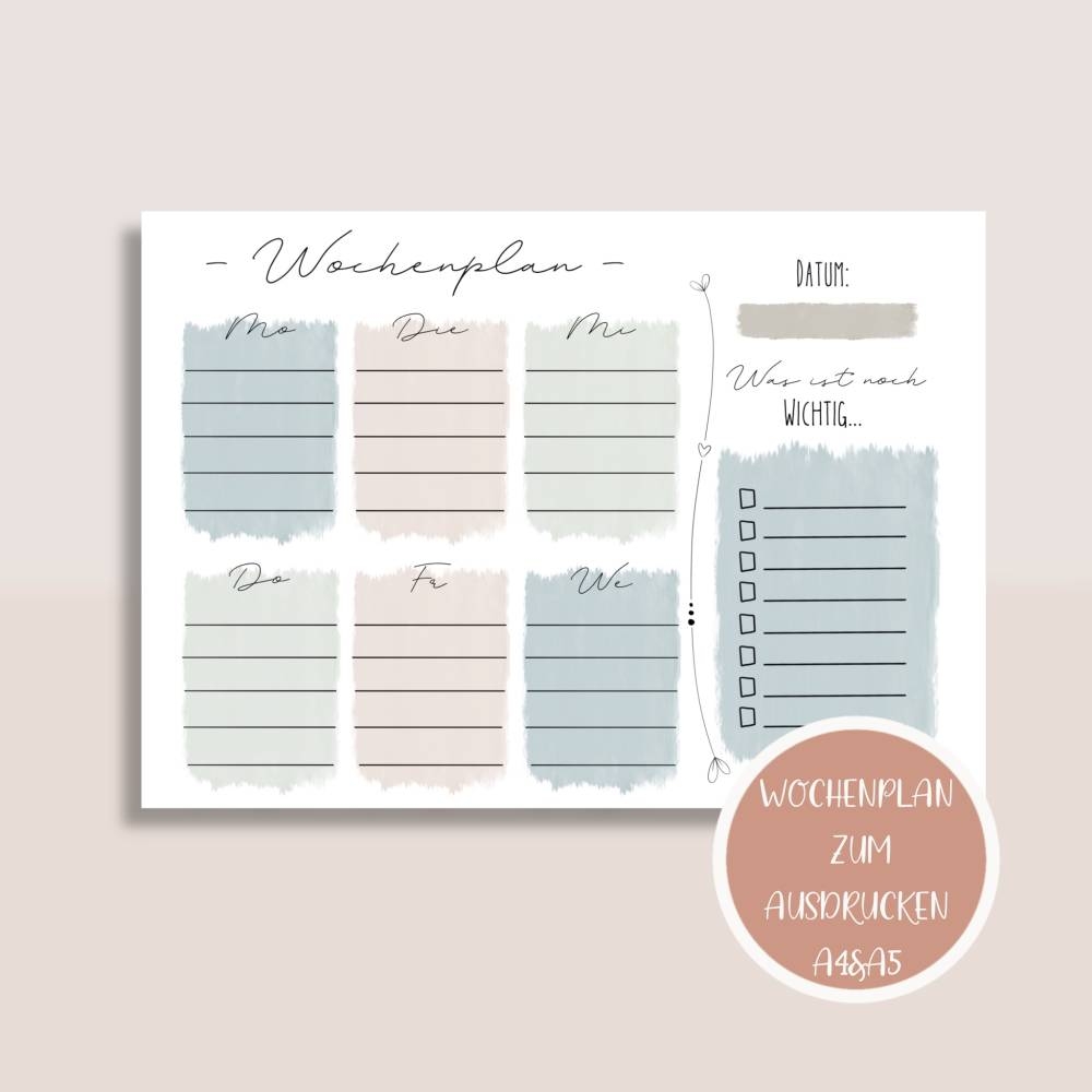 Wochenplan Zum Ausdrucken A4 A5 Planer Listen Printables