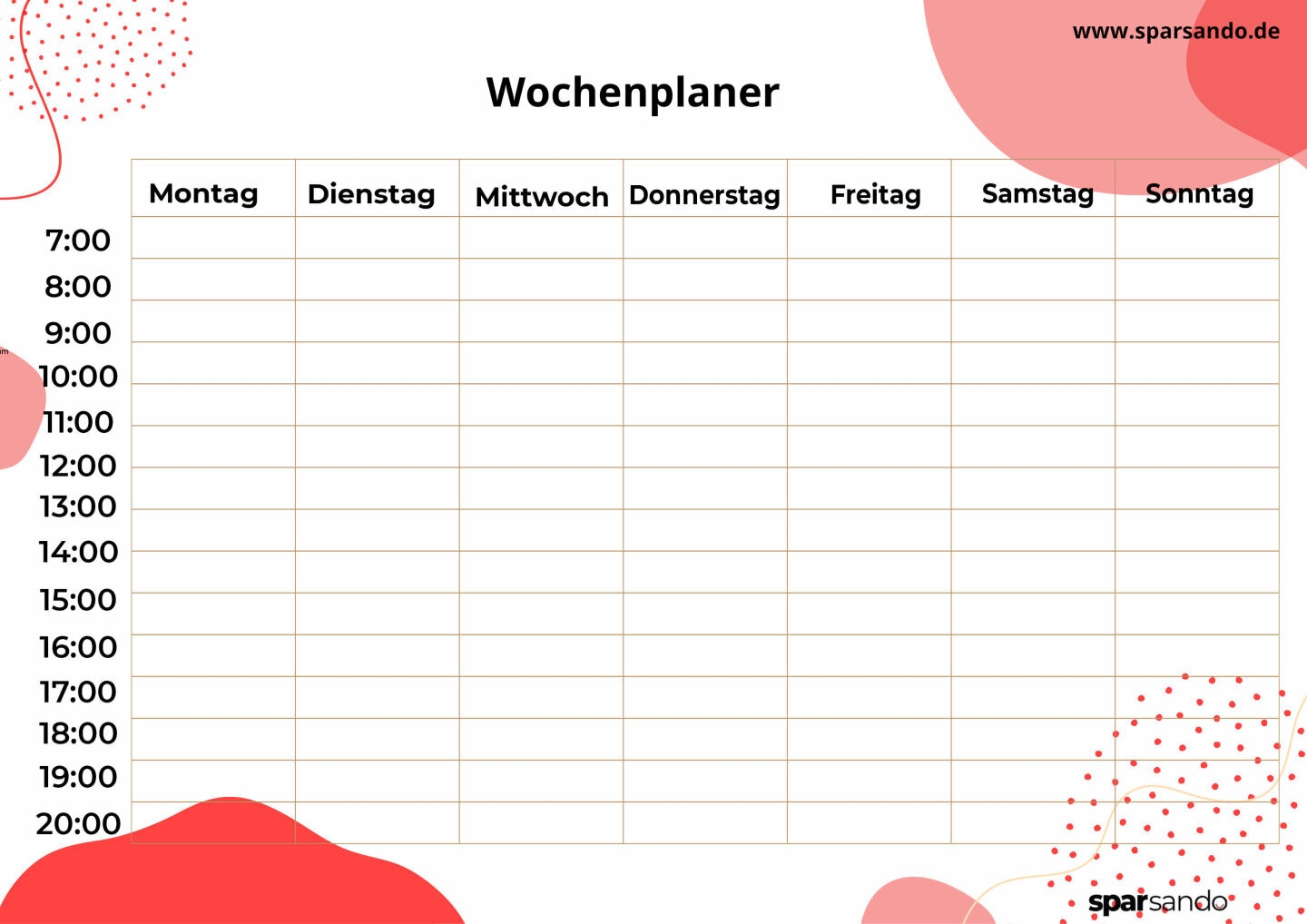 Wochenplan Zum Ausdrucken Jetzt Downloaden