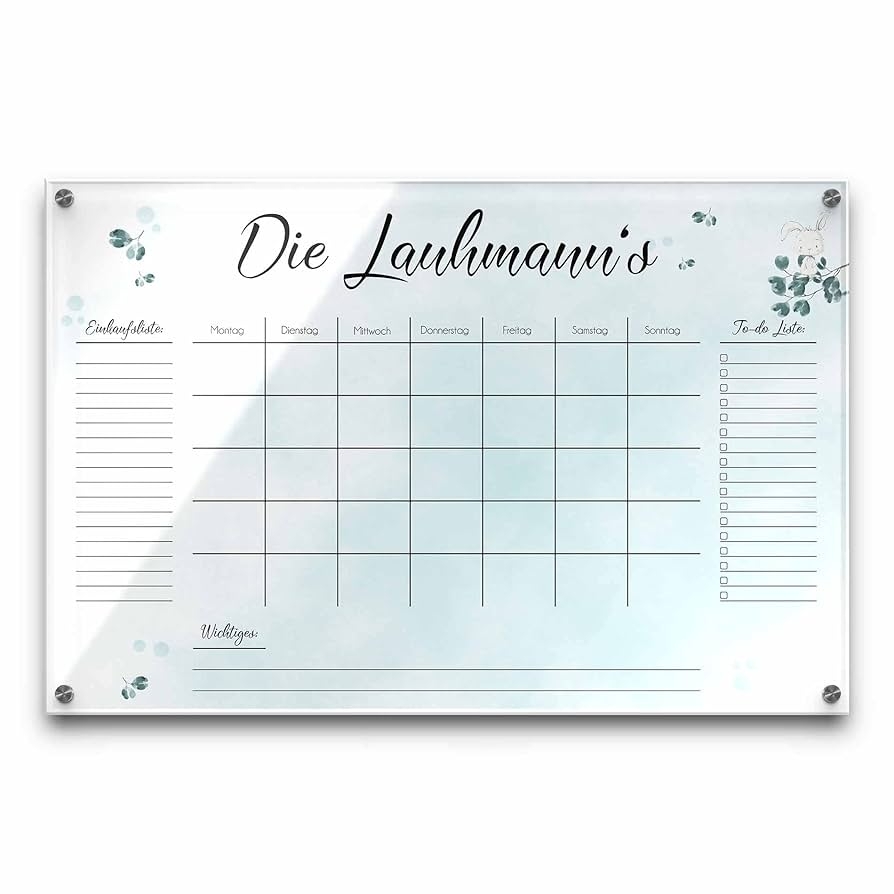 Wochenplaner Abwaschbar Aus Acrylglas Familienkalender Personalisiert Mit Namen Und Wunschtext Gro er Wochen Kalender Zum Beschriften Geschenk Frauan Mama Amazon de B robedarf Schreibwaren