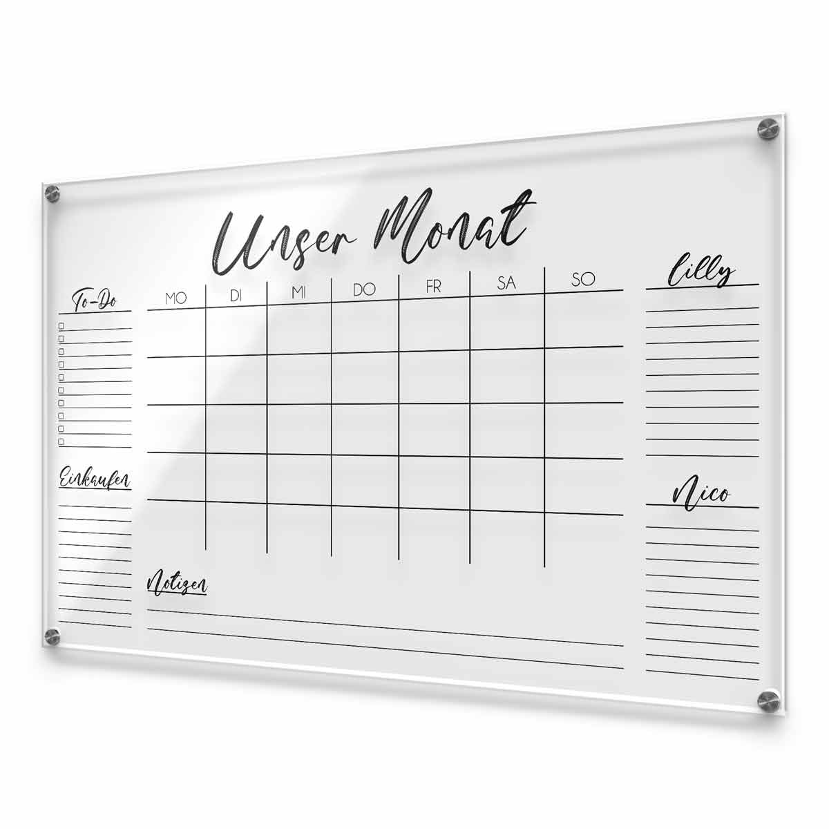 Wochenplaner Personalisiert F r Die Familie Acrylglas Kalender Abwischbar Zum Beschriften Familienplaner Gro Selbst Gestalten Besonderes Muttertagsgeschenk Mama Ca 60x40 Cm Amazon de B robedarf Schreibwaren