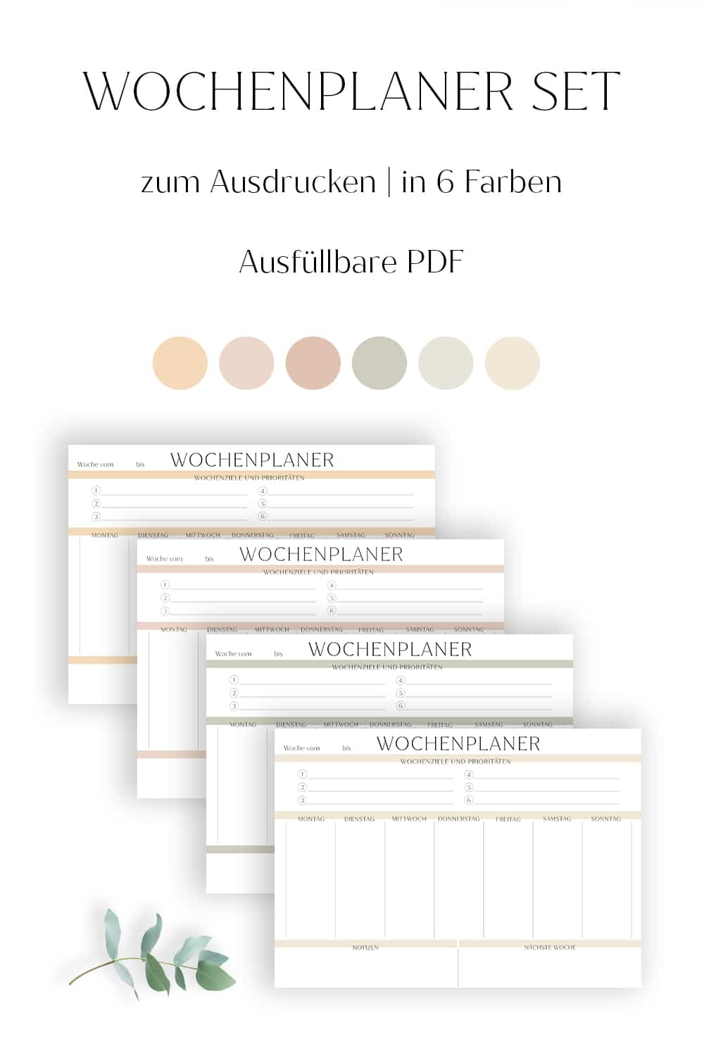 Wochenplaner Vorlage Zum Ausdrucken PDF Set Aus 6 Farben