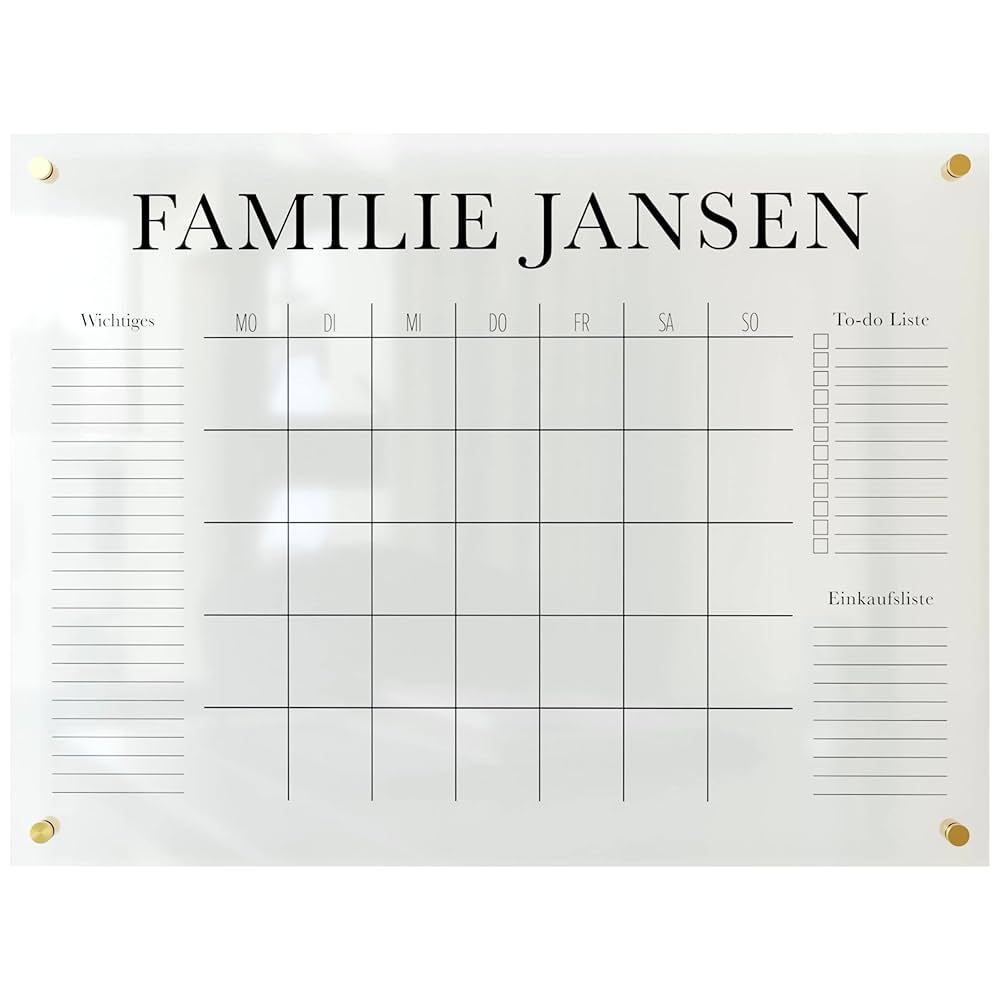 Wunsch Kalender Personalisierter Wandkalender Monatsplaner Wiederverwendbarer Kalender Aus Acrylglas Familienplaner Abwischbar F r Die Ganze Familie Amazon de B robedarf Schreibwaren